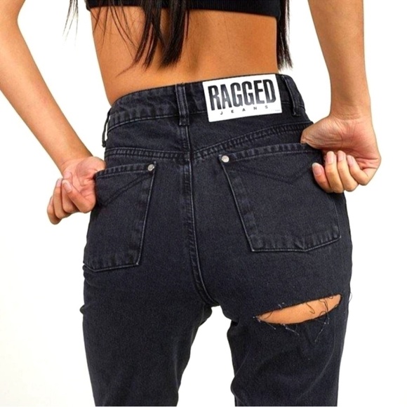 Free People Revolve Ragged Priest Black Back Slash Jeans - Picture 1 of 5